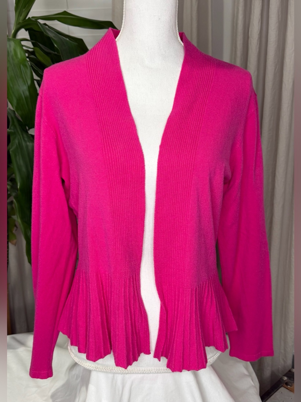 Grace Karin Women’s Fuchsia Open Front Pleated Hem Cardigan Sweater XL